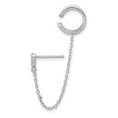 QE16113 Sterling Silver RH-plated CZ Heart w/ 2in Chain Single Post & Cuff Earrin