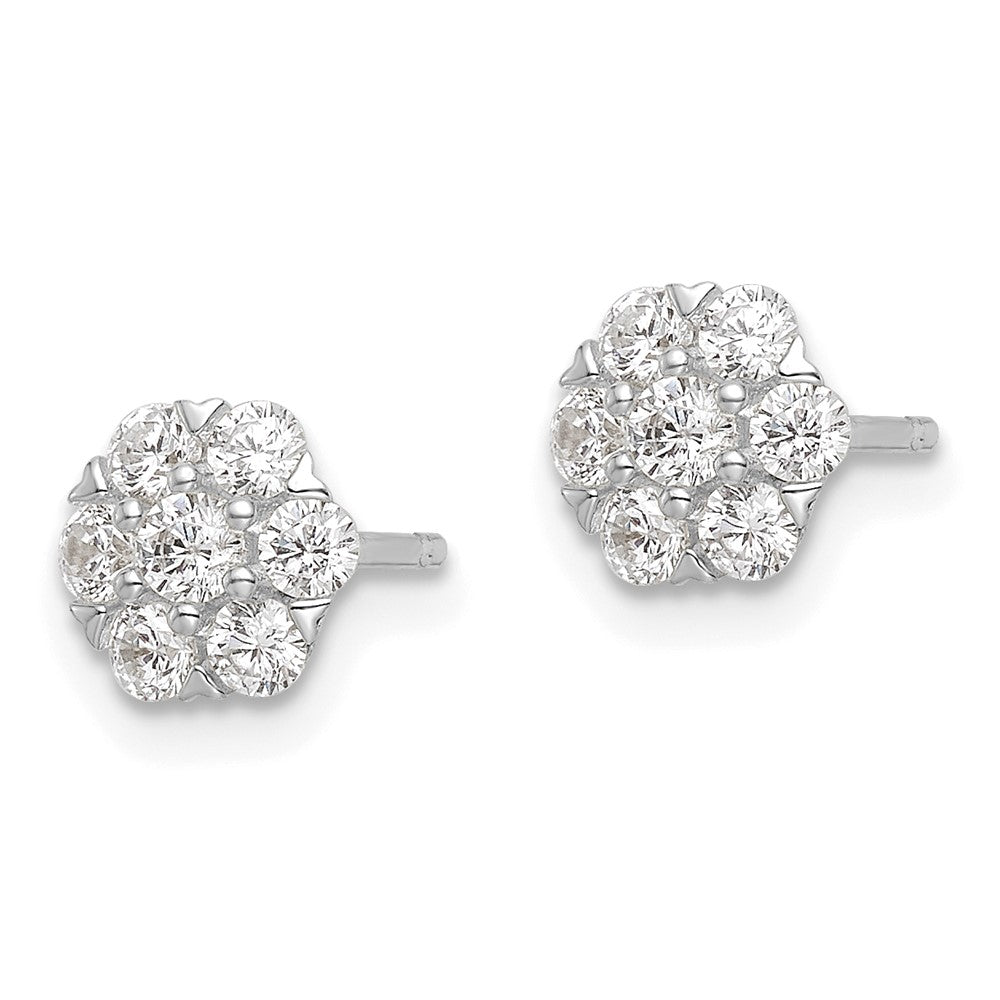 QE16116 Sterling Silver Rhodium-plated Polished CZ Flower Post Earrings