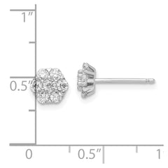 QE16116 Sterling Silver Rhodium-plated Polished CZ Flower Post Earrings