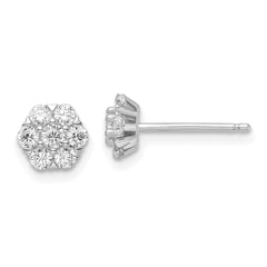 QE16116 Sterling Silver Rhodium-plated Polished CZ Flower Post Earrings