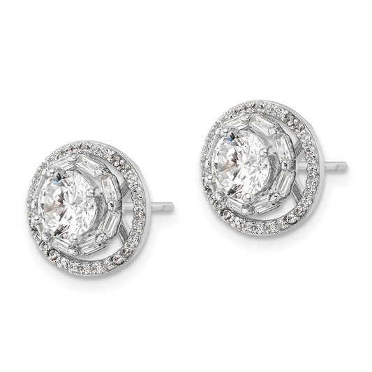 QE16127 Sterling Silver Rhodium-plated Polished 6mm CZ Stud w/ Jackets Earrings