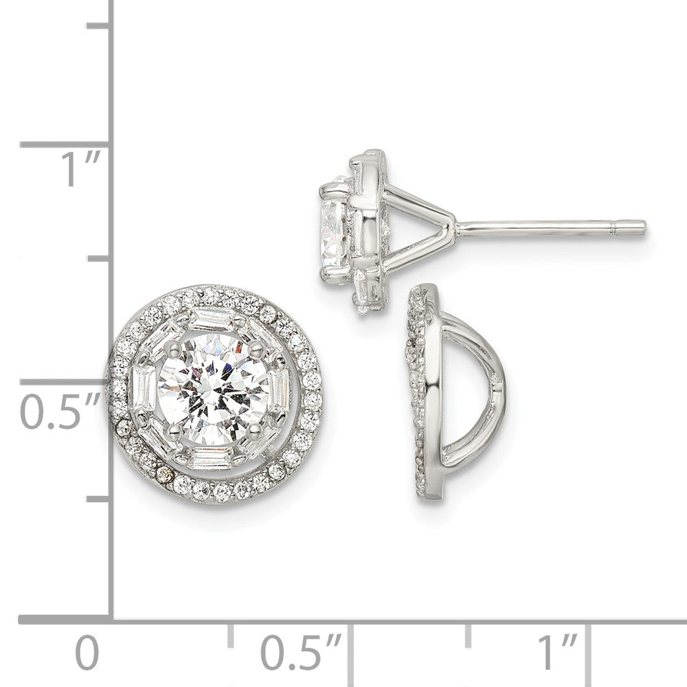 QE16127 Sterling Silver Rhodium-plated Polished 6mm CZ Stud w/ Jackets Earrings