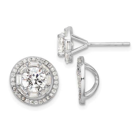 QE16127 Sterling Silver Rhodium-plated Polished 6mm CZ Stud w/ Jackets Earrings