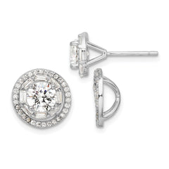 QE16127 Sterling Silver Rhodium-plated Polished 6mm CZ Stud w/ Jackets Earrings