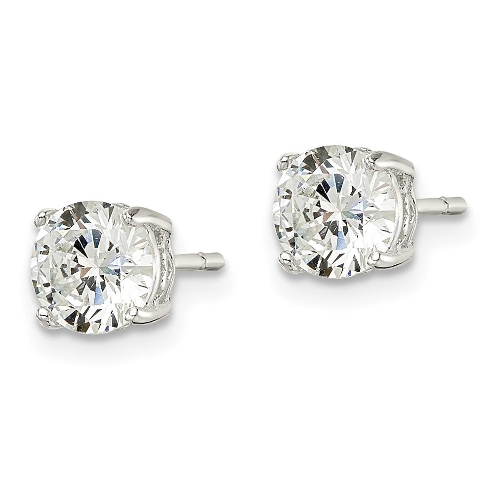 QE16130 Sterling Silver Polished 6mm Round CZ Heart Basket Set Stud Earrings