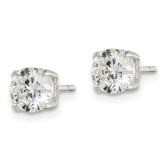 QE16130 Sterling Silver Polished 6mm Round CZ Heart Basket Set Stud Earrings