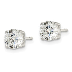 QE16130 Sterling Silver Polished 6mm Round CZ Heart Basket Set Stud Earrings