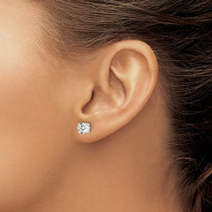 QE16130 Sterling Silver Polished 6mm Round CZ Heart Basket Set Stud Earrings