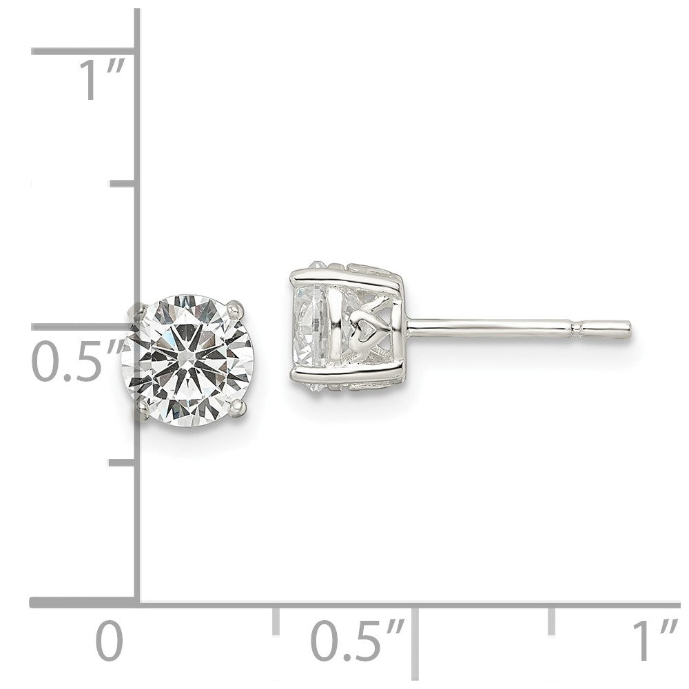 QE16130 Sterling Silver Polished 6mm Round CZ Heart Basket Set Stud Earrings