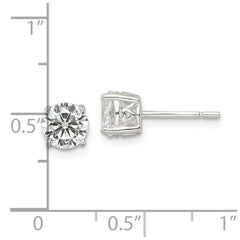 QE16130 Sterling Silver Polished 6mm Round CZ Heart Basket Set Stud Earrings