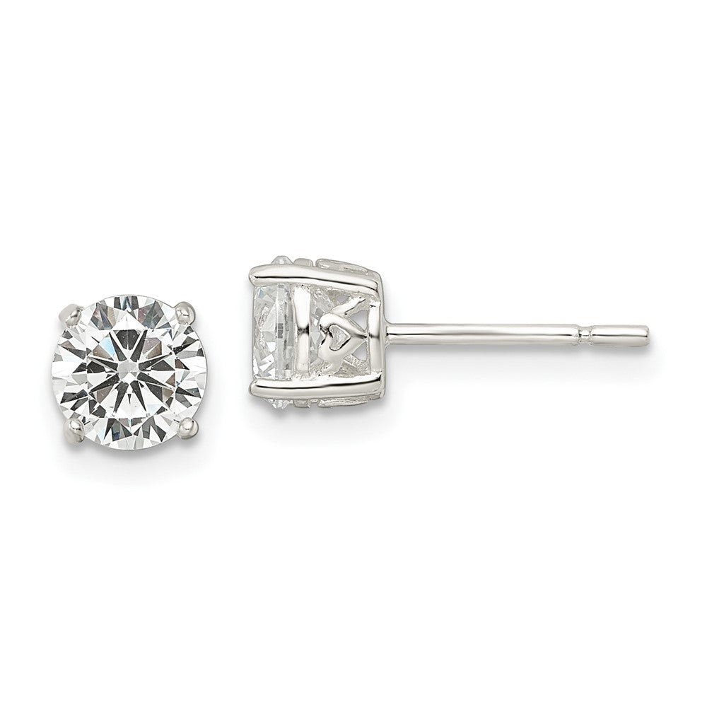 QE16130 Sterling Silver Polished 6mm Round CZ Heart Basket Set Stud Earrings