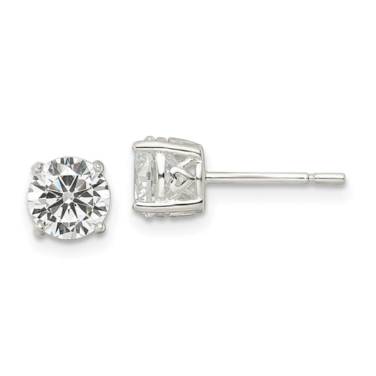 QE16130 Sterling Silver Polished 6mm Round CZ Heart Basket Set Stud Earrings