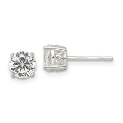 QE16130 Sterling Silver Polished 6mm Round CZ Heart Basket Set Stud Earrings