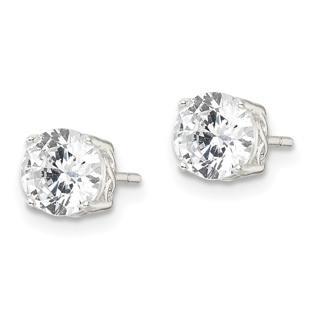 QE16131 Sterling Silver Polished 6mm Round CZ Infinity Basket Set Stud Earrings
