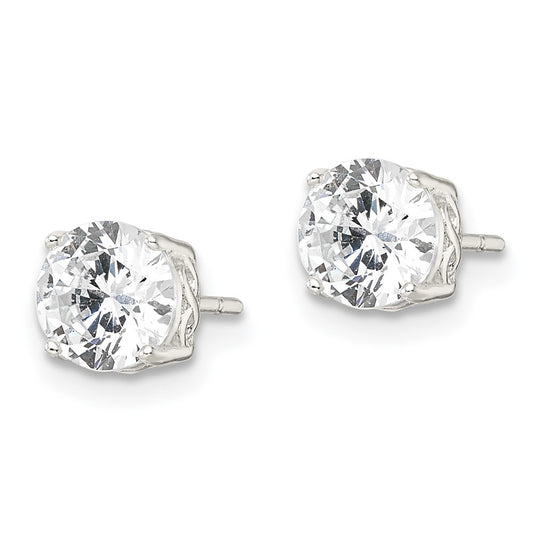 QE16131 Sterling Silver Polished 6mm Round CZ Infinity Basket Set Stud Earrings
