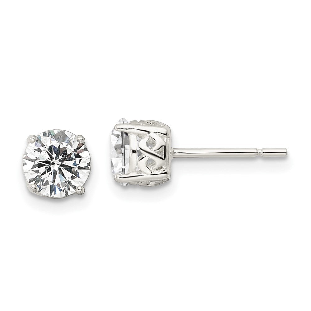 QE16131 Sterling Silver Polished 6mm Round CZ Infinity Basket Set Stud Earrings