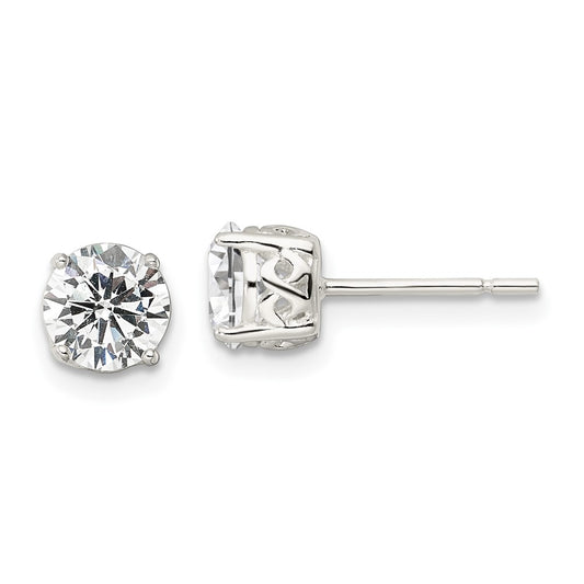 QE16131 Sterling Silver Polished 6mm Round CZ Infinity Basket Set Stud Earrings
