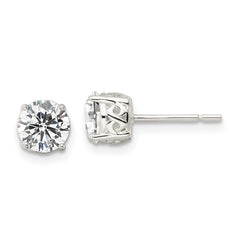 QE16131 Sterling Silver Polished 6mm Round CZ Infinity Basket Set Stud Earrings