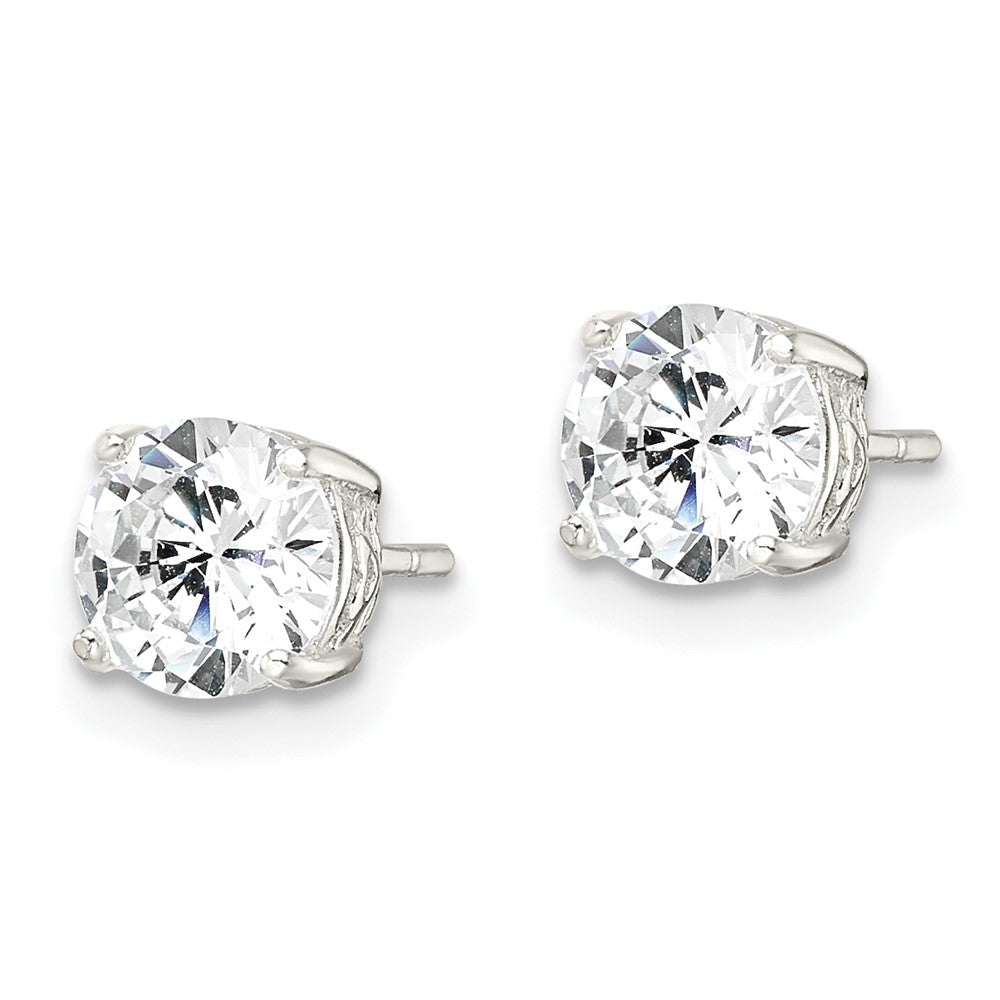 QE16132 Sterling Silver Polished 6mm Round CZ Heart Basket Set Stud Earrings