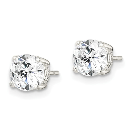 QE16132 Sterling Silver Polished 6mm Round CZ Heart Basket Set Stud Earrings