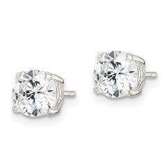 QE16132 Sterling Silver Polished 6mm Round CZ Heart Basket Set Stud Earrings
