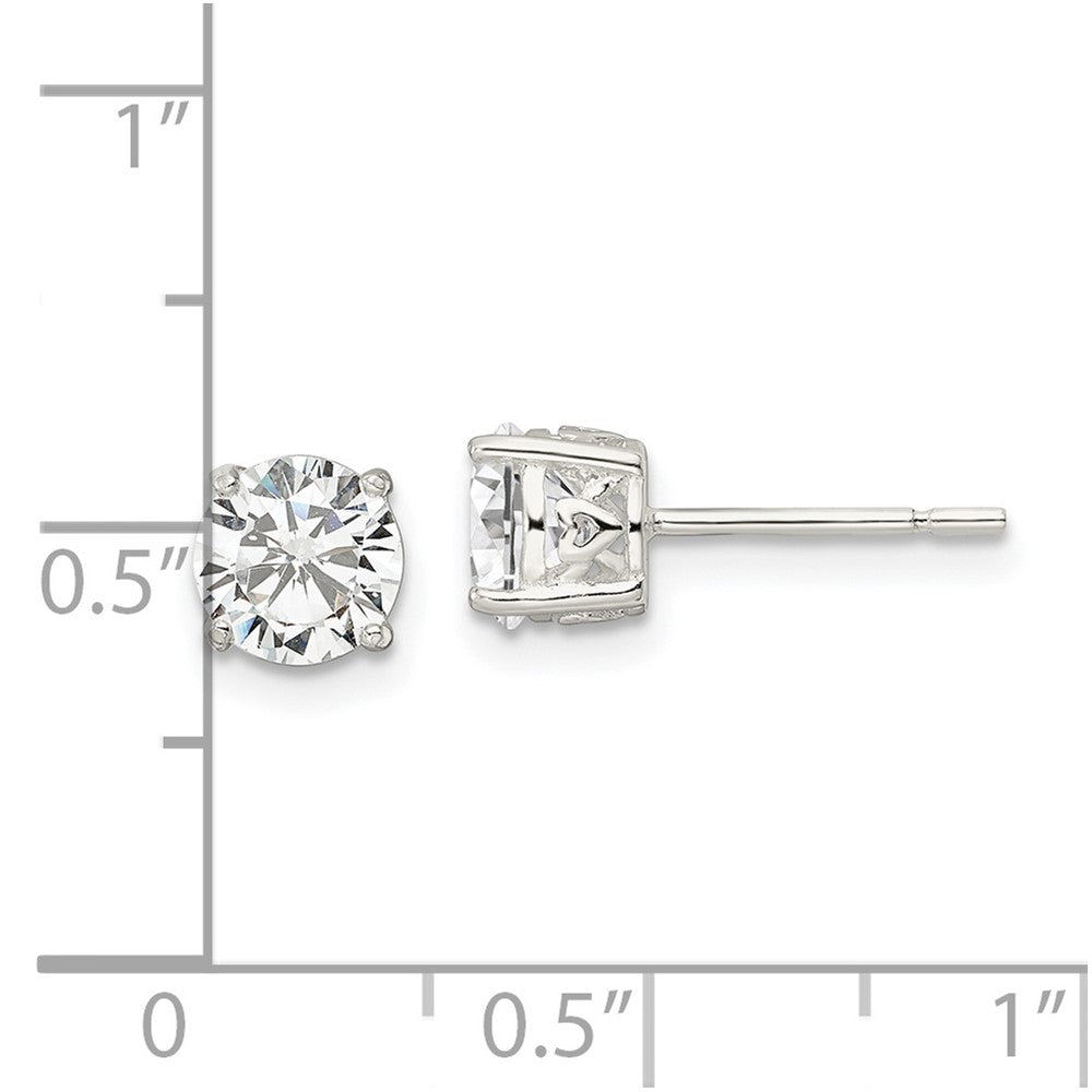 QE16132 Sterling Silver Polished 6mm Round CZ Heart Basket Set Stud Earrings