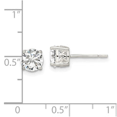 QE16132 Sterling Silver Polished 6mm Round CZ Heart Basket Set Stud Earrings