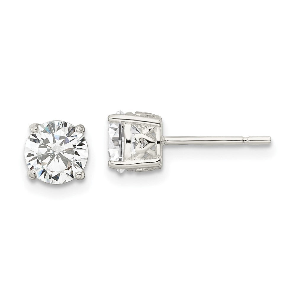 QE16132 Sterling Silver Polished 6mm Round CZ Heart Basket Set Stud Earrings