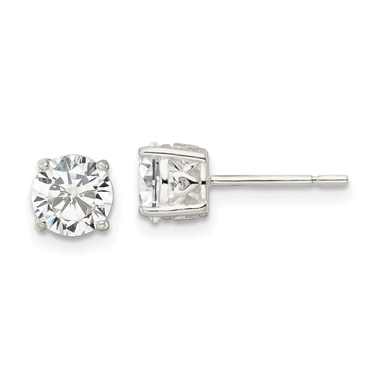 QE16132 Sterling Silver Polished 6mm Round CZ Heart Basket Set Stud Earrings