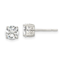 QE16132 Sterling Silver Polished 6mm Round CZ Heart Basket Set Stud Earrings