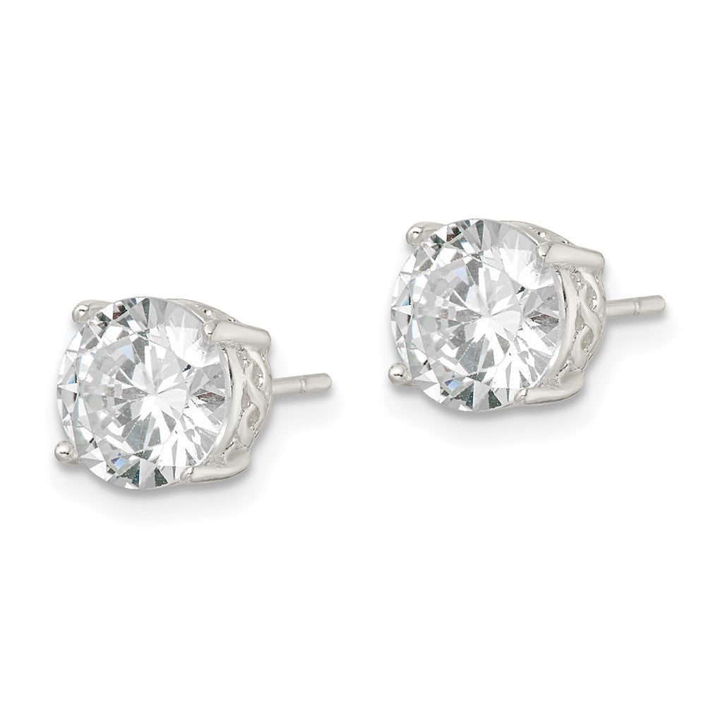 QE16134 Sterling Silver Polished 8mm Round CZ Infinity Basket Set Stud Earrings