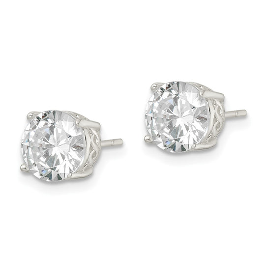 QE16134 Sterling Silver Polished 8mm Round CZ Infinity Basket Set Stud Earrings