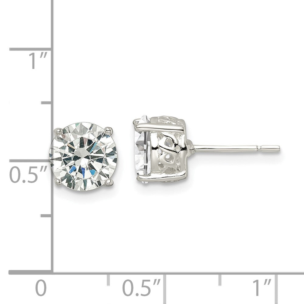 QE16134 Sterling Silver Polished 8mm Round CZ Infinity Basket Set Stud Earrings