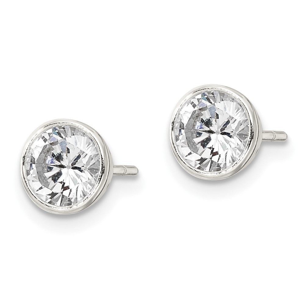 QE16137 Sterling Silver Polished 6mm Round CZ Bezel Set Stud Earrings