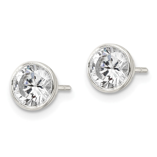 QE16137 Sterling Silver Polished 6mm Round CZ Bezel Set Stud Earrings