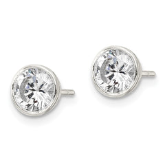 QE16137 Sterling Silver Polished 6mm Round CZ Bezel Set Stud Earrings