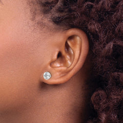 QE16137 Sterling Silver Polished 6mm Round CZ Bezel Set Stud Earrings