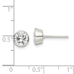 QE16137 Sterling Silver Polished 6mm Round CZ Bezel Set Stud Earrings