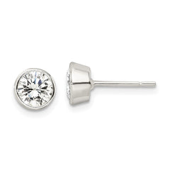 QE16137 Sterling Silver Polished 6mm Round CZ Bezel Set Stud Earrings