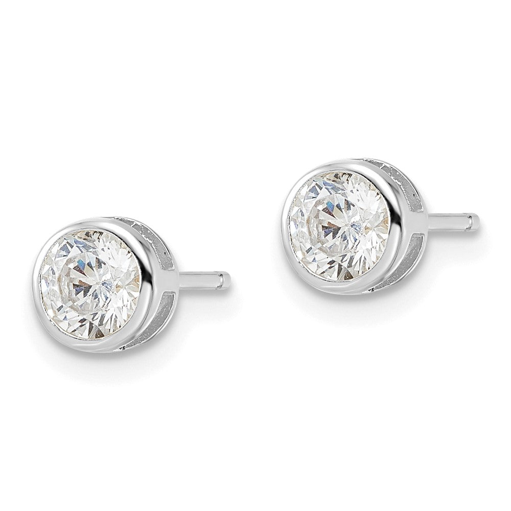 QE16141 Sterling Silver Rhod-plated Polished 5mm Round CZ Bezel Set Stud Earrings