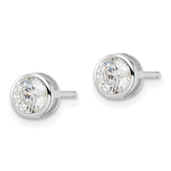 QE16141 Sterling Silver Rhod-plated Polished 5mm Round CZ Bezel Set Stud Earrings