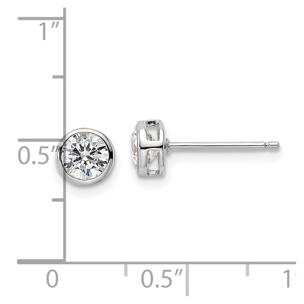 QE16141 Sterling Silver Rhod-plated Polished 5mm Round CZ Bezel Set Stud Earrings