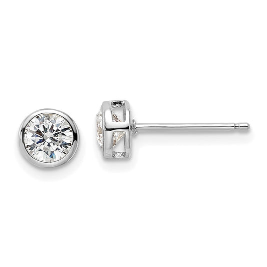 QE16141 Sterling Silver Rhod-plated Polished 5mm Round CZ Bezel Set Stud Earrings
