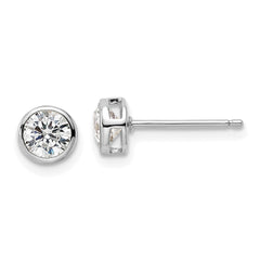 QE16141 Sterling Silver Rhod-plated Polished 5mm Round CZ Bezel Set Stud Earrings