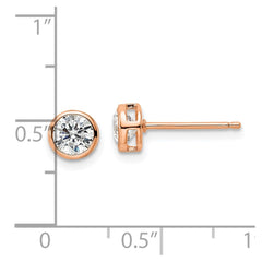 QE16143 Sterling Silver Rose-tone Polished 5mm Round CZ Bezel Set Stud Earrings