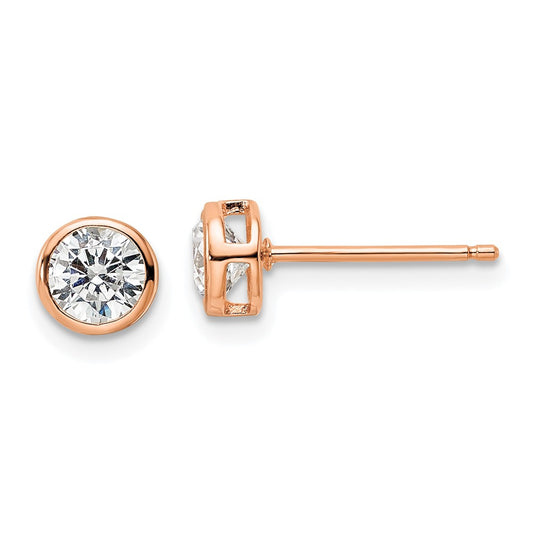 QE16143 Sterling Silver Rose-tone Polished 5mm Round CZ Bezel Set Stud Earrings