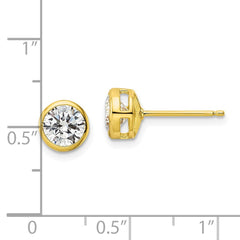 QE16145 Sterling Silver Gold-tone Polished 6mm Round CZ Bezel Set Stud Earrings