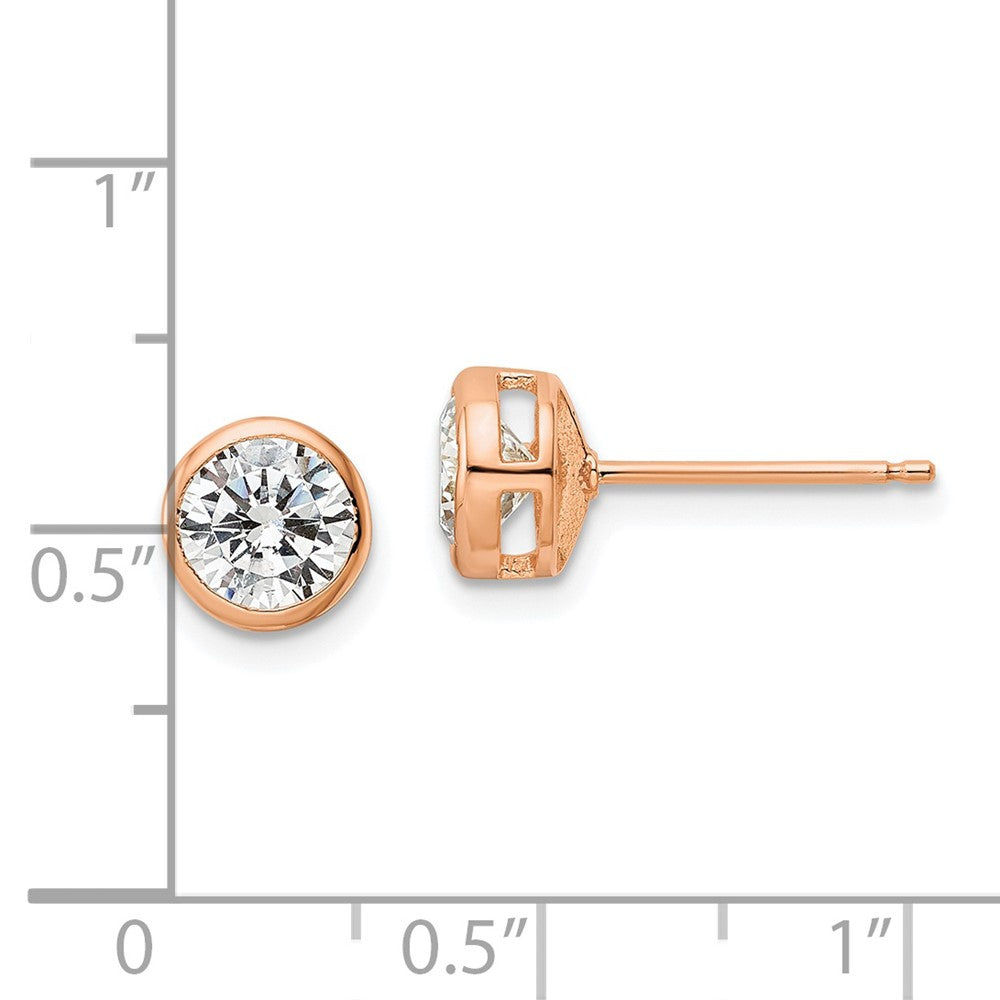 QE16146 Sterling Silver Rose-tone Polished 6mm Round CZ Bezel Set Stud Earrings