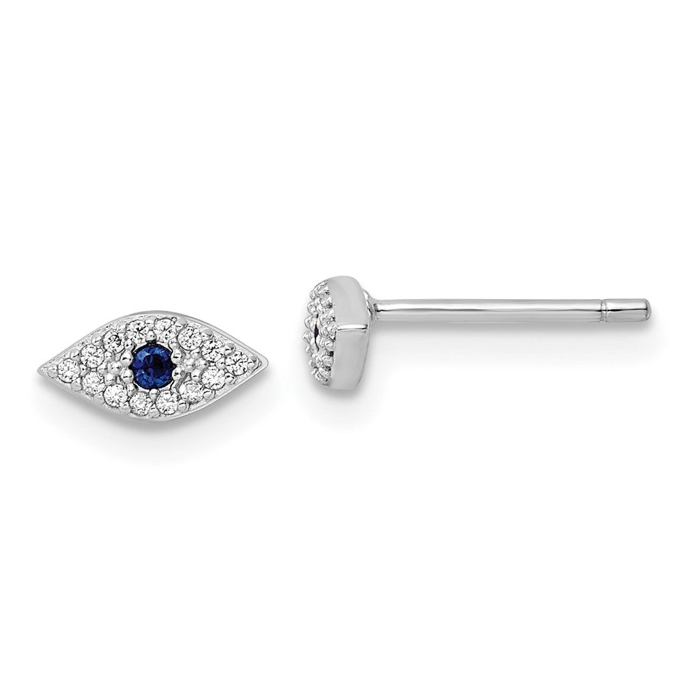QE16148 Sterling Silver Rhodium-plated Polished Blue & White CZ Eye Post Earrings