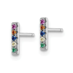 QE16150 Sterling Silver Rhodium-plated Polished Multi-color CZ Bar Post Earrings